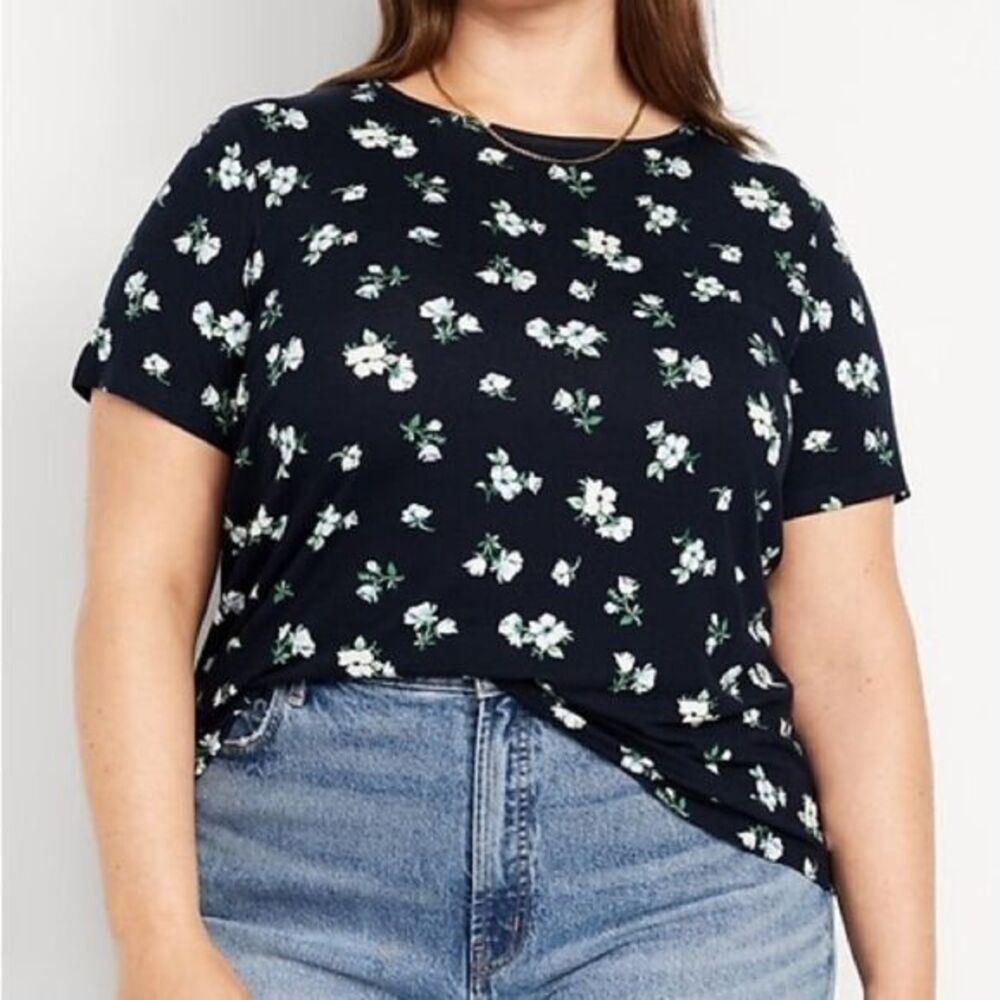 OLD NAVY Women’s Luxe Short Sleeve Crew Neck T-Shirt Blue‎ Floral Size XXL